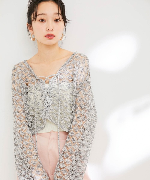 VIS(ビス)の「【前後2WAY】リネン混レースアップ透かしラメカーディガン(カーディガン/ボレロ・レディース・ブラック系その他/ホワイト系その他5・FREE)」の7枚目の写真