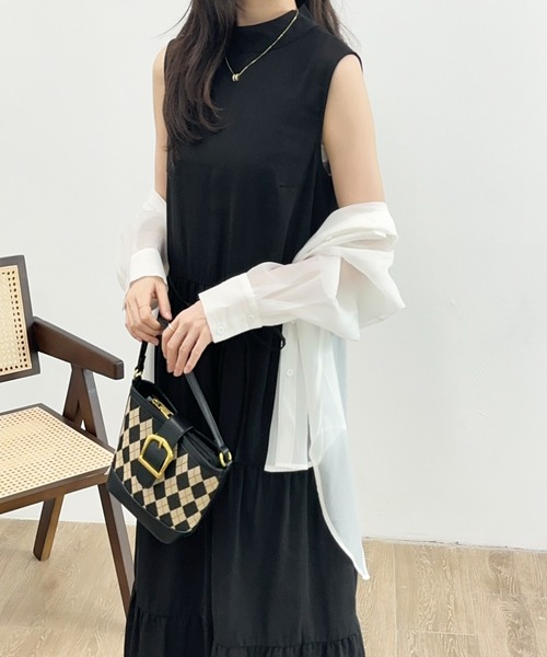 ECLIN(エクラン)の「前後2wayティアードマキシ丈ハイネックロングワンピース(ワンピース・レディース・ブラック/グレイッシュベージュ/グリーン・M/L)」の15枚目の写真