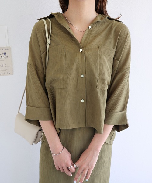 andme(アンドミー)の「シアーショート丈半袖シャツブラウス(シャツ/ブラウス・レディース・ブラック/アイボリー/カーキ/ブラウン・M)」の4枚目の写真