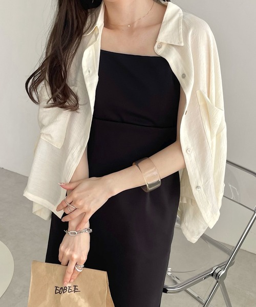 andme(アンドミー)の「シアーショート丈半袖シャツブラウス(シャツ/ブラウス・レディース・ブラック/アイボリー/カーキ/ブラウン・M)」の12枚目の写真