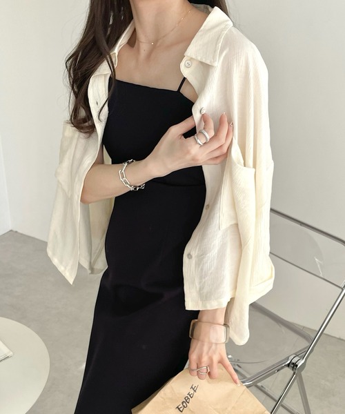 andme(アンドミー)の「シアーショート丈半袖シャツブラウス(シャツ/ブラウス・レディース・ブラック/アイボリー/カーキ/ブラウン・M)」の10枚目の写真