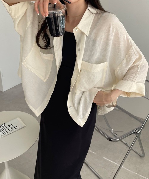 andme(アンドミー)の「シアーショート丈半袖シャツブラウス(シャツ/ブラウス・レディース・ブラック/アイボリー/カーキ/ブラウン・M)」の15枚目の写真