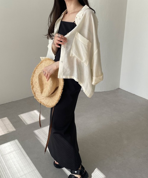 andme(アンドミー)の「シアーショート丈半袖シャツブラウス(シャツ/ブラウス・レディース・ブラック/アイボリー/カーキ/ブラウン・M)」の13枚目の写真