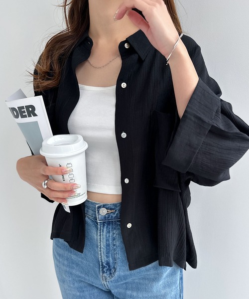 シアーショート丈半袖シャツブラウス（シャツ/ブラウス）｜andme