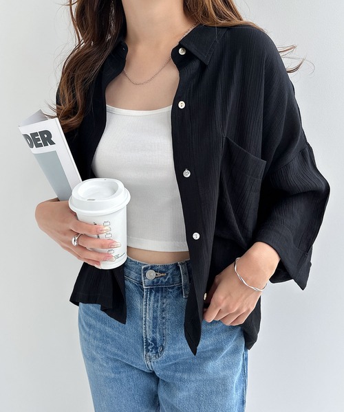 シアーショート丈半袖シャツブラウス（シャツ/ブラウス）｜andme