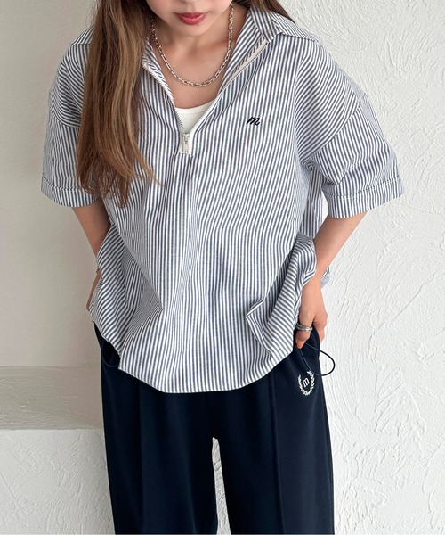 apres jour mignon(アプレジュールミニョン)の「ハーフジップシャツ【ZOZOTOWN限定アイテム】(シャツ/ブラウス・レディース・ブルー/オフホワイト/ブルー系その他/ネイビー・フリー/X-LARGE)」の19枚目の写真