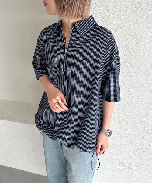apres jour mignon(アプレジュールミニョン)の「ハーフジップシャツ【ZOZOTOWN限定アイテム】(シャツ/ブラウス・レディース・ブルー/オフホワイト/ブルー系その他/ネイビー・フリー/X-LARGE)」の5枚目の写真