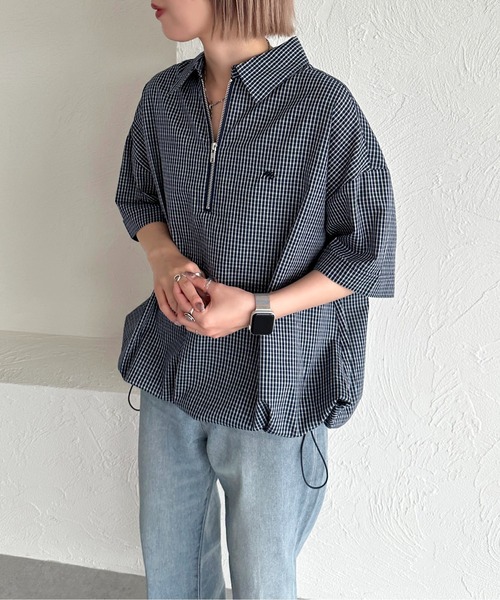 apres jour mignon(アプレジュールミニョン)の「ハーフジップシャツ【ZOZOTOWN限定アイテム】(シャツ/ブラウス・レディース・ブルー/オフホワイト/ブルー系その他/ネイビー・フリー/X-LARGE)」の6枚目の写真