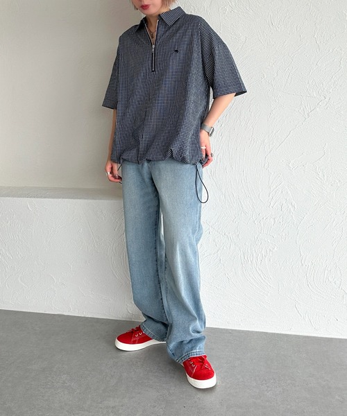 apres jour mignon(アプレジュールミニョン)の「ハーフジップシャツ【ZOZOTOWN限定アイテム】(シャツ/ブラウス・レディース・ブルー/オフホワイト/ブルー系その他/ネイビー・フリー/X-LARGE)」の8枚目の写真
