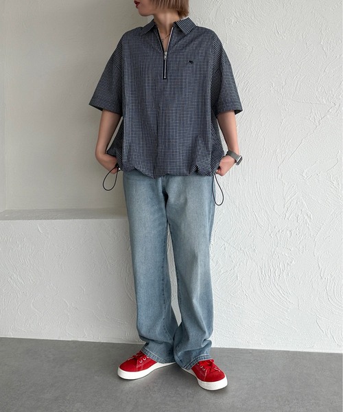 apres jour mignon(アプレジュールミニョン)の「ハーフジップシャツ【ZOZOTOWN限定アイテム】(シャツ/ブラウス・レディース・ブルー/オフホワイト/ブルー系その他/ネイビー・フリー/X-LARGE)」の9枚目の写真