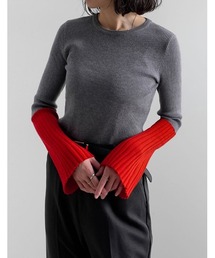 Re:EDIT | [新色追加][2023A/W COLLECTION]選べる2TYPE配色or無地フレアスリーブリブニットトップス(ニット/セーター)