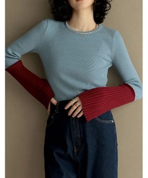Re:EDIT（リエディ）の「[新色追加][販売枚数1.8万枚突破]選べる2TYPE配色or無地フレアスリーブリブニットトップス（ニット/セーター）」