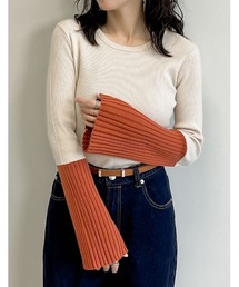 Re:EDIT | [新色追加][2023A/W COLLECTION]選べる2TYPE配色or無地フレアスリーブリブニットトップス(ニット/セーター)