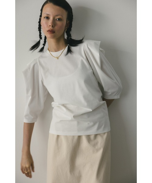 STYLEMIXER(スタイルミキサー)の「ショルダータックカットトップ(Tシャツ/カットソー・レディース・チャコールグレー/ホワイト/サックスブルー・FREE)」の4枚目の写真