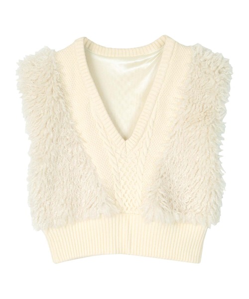 miette(ミエット)の「ケーブルファーショートベスト(ベスト・レディース・アイボリー/ブラック/ピンク/グリーン・FREE)」の19枚目の写真