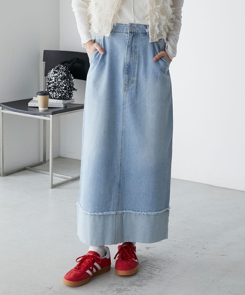 セール】【forksy.】ロールアップデニムスカート（デニムスカート