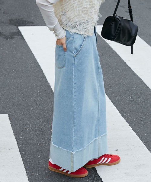 セール】【forksy.】ロールアップデニムスカート（デニムスカート