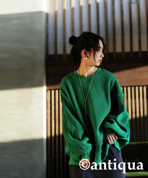 antiqua（アンティカ）の「長袖 サイドリブ 綿100 ワッフル プルオーバー（その他トップス・レディース・オフホワイト/ピンク/グリーン/スミクロ/ブラック/オートミール/杢グレー・FREE）」の19枚目の写真