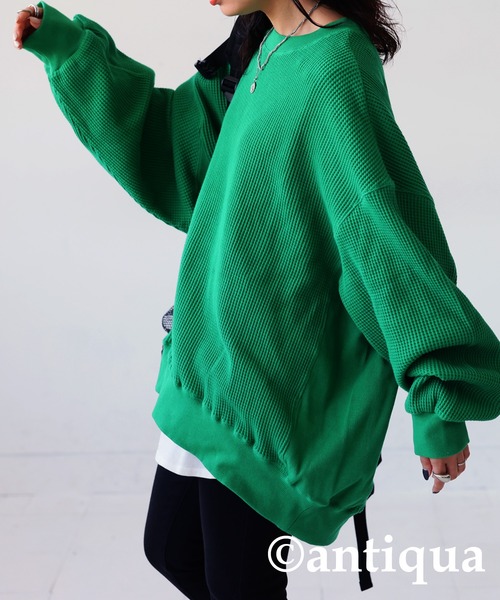 antiqua（アンティカ）の「長袖 サイドリブ 綿100 ワッフル プルオーバー（その他トップス・レディース・オフホワイト/ピンク/グリーン/スミクロ/ブラック/オートミール/杢グレー・FREE）」の15枚目の写真