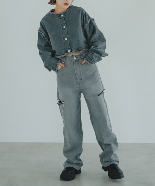 IROHANI（イロハニ）の「ダメージカットデニムパンツ（デニムパンツ・レディース・ブルー/グレー・FREE）」の4枚目の写真