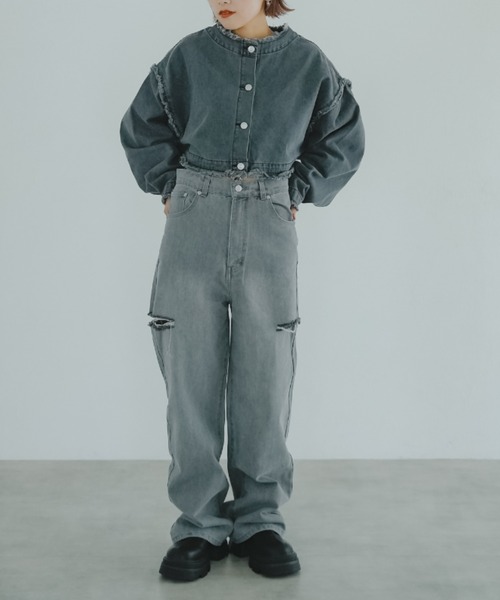 IROHANI（イロハニ）の「ダメージカットデニムパンツ（デニムパンツ・レディース・ブルー/グレー・FREE）」の5枚目の写真