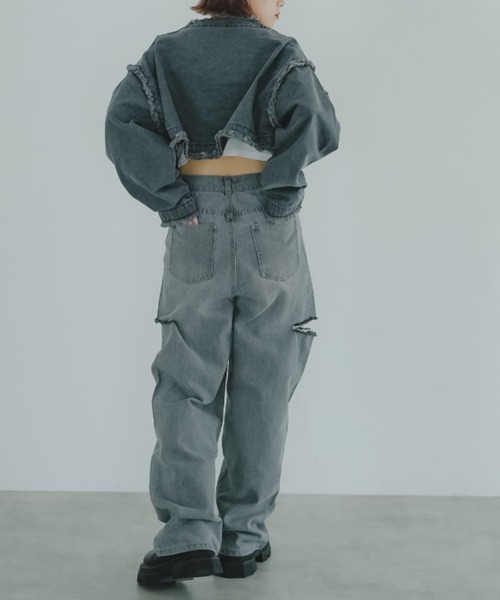 IROHANI（イロハニ）の「ダメージカットデニムパンツ（デニムパンツ・レディース・ブルー/グレー・FREE）」の8枚目の写真