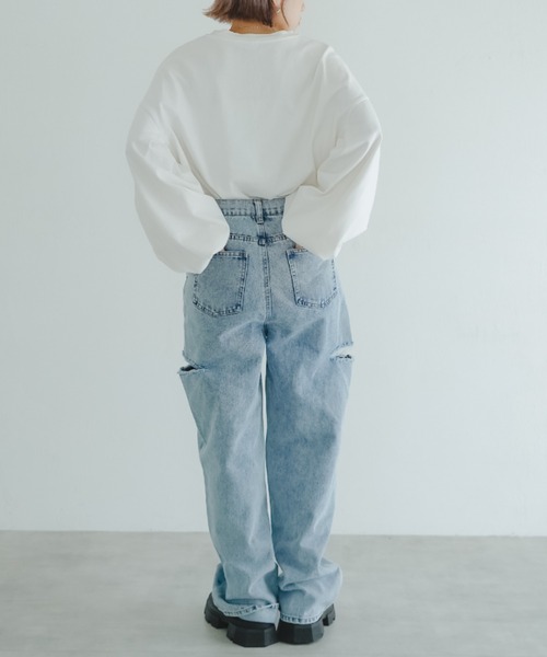IROHANI（イロハニ）の「ダメージカットデニムパンツ（デニムパンツ・レディース・ブルー/グレー・FREE）」の14枚目の写真