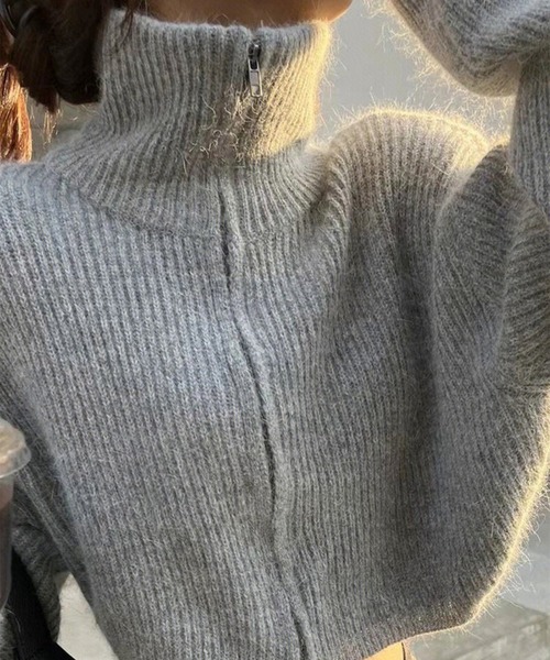 LYEON(リヨン)の「フロントジップショートニットブルゾン(ブルゾン・レディース・ベージュ/ブラック/グレー・FREE)」の4枚目の写真