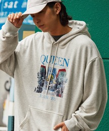 【QUEEN/KISS/The Rolling Stones】別注ヴィンテージライク ロックプリントピグメント加工 プルオーバーパーカー