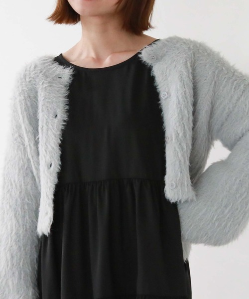 archives（アルシーヴ）の「カラーMIXシャギーショートニットカーディガン（カーディガン/ボレロ・レディース・オレンジ/アイボリー/グリーン/グレー・MEDIUM）」の3枚目の写真