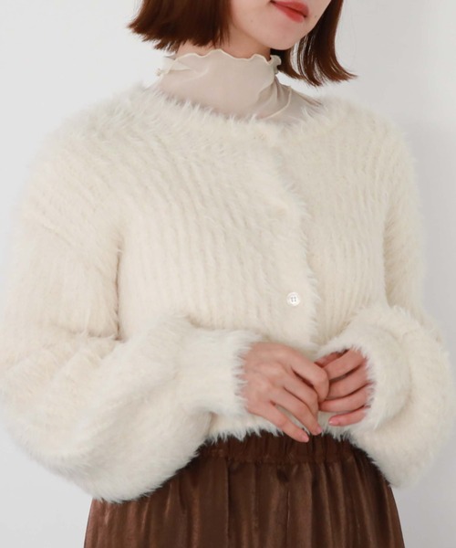 archives（アルシーヴ）の「カラーMIXシャギーショートニットカーディガン（カーディガン/ボレロ・レディース・オレンジ/アイボリー/グリーン/グレー・MEDIUM）」の2枚目の写真