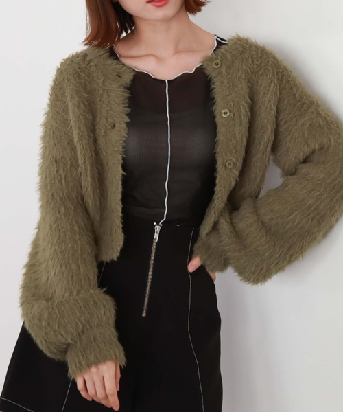 archives（アルシーヴ）の「カラーMIXシャギーショートニットカーディガン（カーディガン/ボレロ・レディース・オレンジ/アイボリー/グリーン/グレー・MEDIUM）」の15枚目の写真