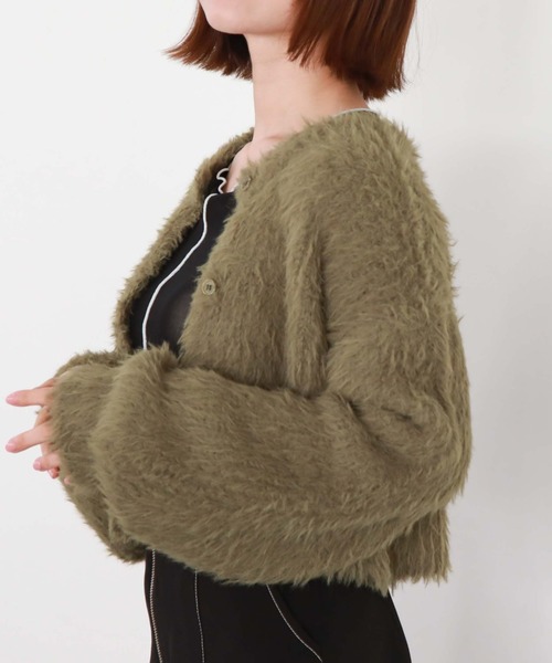 archives（アルシーヴ）の「カラーMIXシャギーショートニットカーディガン（カーディガン/ボレロ・レディース・オレンジ/アイボリー/グリーン/グレー・MEDIUM）」の16枚目の写真