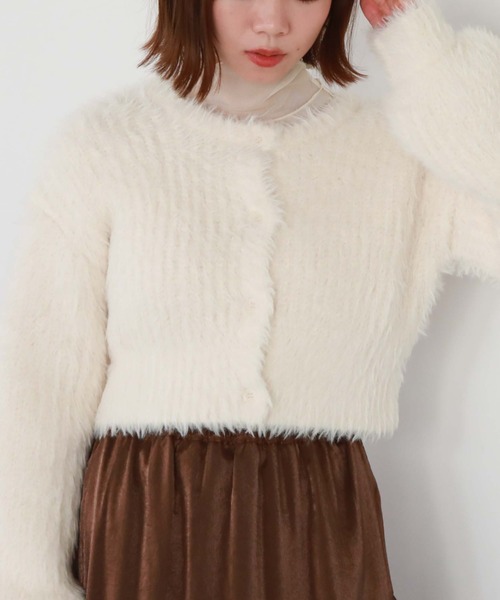 archives（アルシーヴ）の「カラーMIXシャギーショートニットカーディガン（カーディガン/ボレロ・レディース・オレンジ/アイボリー/グリーン/グレー・MEDIUM）」の5枚目の写真