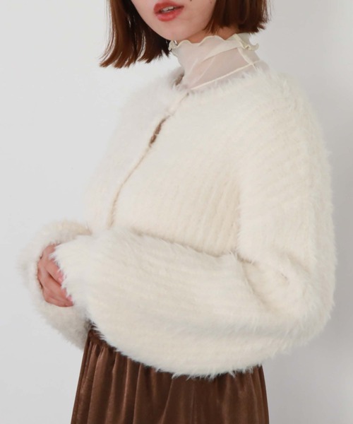 archives（アルシーヴ）の「カラーMIXシャギーショートニットカーディガン（カーディガン/ボレロ・レディース・オレンジ/アイボリー/グリーン/グレー・MEDIUM）」の6枚目の写真