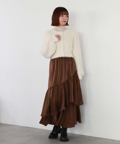 archives（アルシーヴ）の「カラーMIXシャギーショートニットカーディガン（カーディガン/ボレロ・レディース・オレンジ/アイボリー/グリーン/グレー・MEDIUM）」の8枚目の写真