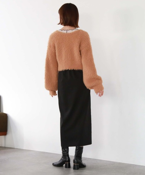 archives（アルシーヴ）の「カラーMIXシャギーショートニットカーディガン（カーディガン/ボレロ・レディース・オレンジ/アイボリー/グリーン/グレー・MEDIUM）」の14枚目の写真