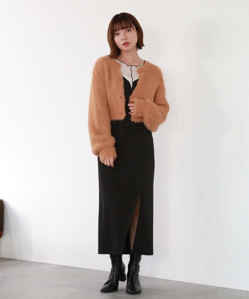 archives（アルシーヴ）の「カラーMIXシャギーショートニットカーディガン（カーディガン/ボレロ・レディース・オレンジ/アイボリー/グリーン/グレー・MEDIUM）」の13枚目の写真