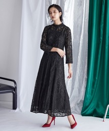 Callarus（カラルス）の「〔Callarus〕スタンドカラーウエスト切替総レースロング丈ワンピースドレス（ドレス）」