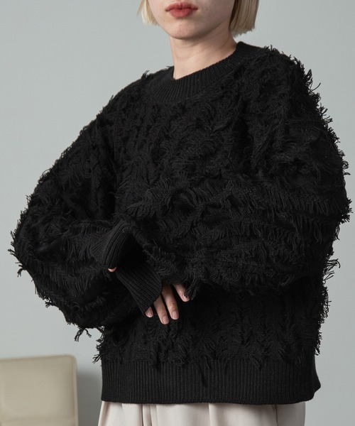 lawgy(ラウジー)の「wave fringe high neck knit / ウェーブフリンジハイネックニット(ニット/セーター・レディース・アイボリー/ブラック・FREE)」の7枚目の写真