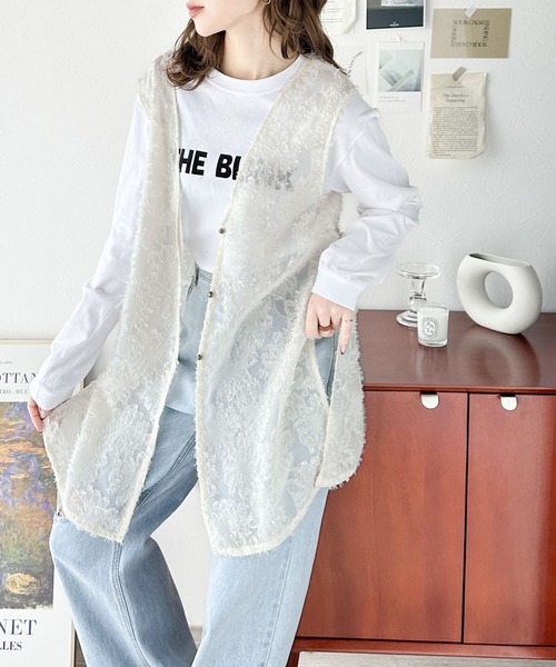 classicalelf（クラシカルエルフ）の「1枚で印象的style。前後2way フラワーフリンジジャガードシアーベスト（ベスト・レディース・チャコールグレー/アイボリー・LARGE/X-LARGE/MEDIUM/SMALL）」の12枚目の写真