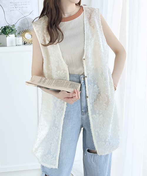 classicalelf（クラシカルエルフ）の「1枚で印象的style。前後2way フラワーフリンジジャガードシアーベスト（ベスト・レディース・チャコールグレー/アイボリー・LARGE/X-LARGE/MEDIUM/SMALL）」の15枚目の写真