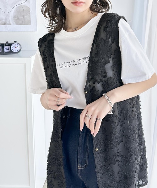 classicalelf（クラシカルエルフ）の「1枚で印象的style。前後2way フラワーフリンジジャガードシアーベスト（ベスト・レディース・チャコールグレー/アイボリー・LARGE/X-LARGE/MEDIUM/SMALL）」の10枚目の写真
