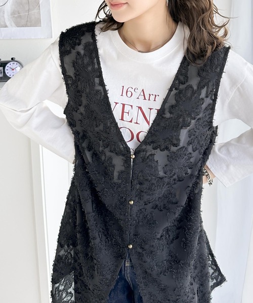 classicalelf（クラシカルエルフ）の「1枚で印象的style。前後2way フラワーフリンジジャガードシアーベスト（ベスト・レディース・チャコールグレー/アイボリー・LARGE/X-LARGE/MEDIUM/SMALL）」の9枚目の写真