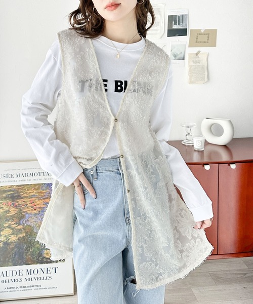 classicalelf（クラシカルエルフ）の「1枚で印象的style。前後2way フラワーフリンジジャガードシアーベスト（ベスト・レディース・チャコールグレー/アイボリー・LARGE/X-LARGE/MEDIUM/SMALL）」の18枚目の写真