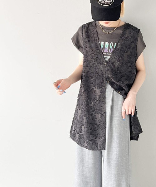 classicalelf（クラシカルエルフ）の「1枚で印象的style。前後2way フラワーフリンジジャガードシアーベスト（ベスト・レディース・チャコールグレー/アイボリー・LARGE/X-LARGE/MEDIUM/SMALL）」の22枚目の写真