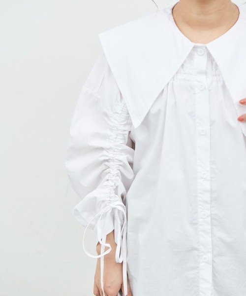 MERLOT(メルロー)の「ビッグカラーシャーリングブラウス(シャツ/ブラウス・レディース・ピンク/ホワイト/ブルー/チェック・FREE)」の2枚目の写真