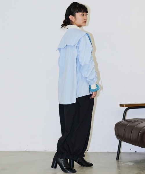 MERLOT(メルロー)の「ビッグカラーシャーリングブラウス(シャツ/ブラウス・レディース・ピンク/ホワイト/ブルー/チェック・FREE)」の6枚目の写真