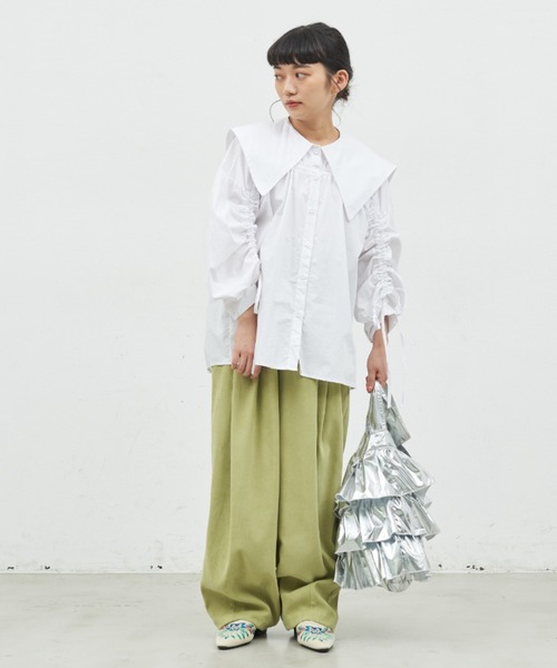 MERLOT(メルロー)の「ビッグカラーシャーリングブラウス(シャツ/ブラウス・レディース・ピンク/ホワイト/ブルー/チェック・FREE)」の18枚目の写真