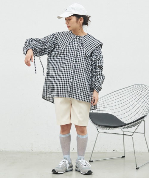 MERLOT(メルロー)の「ビッグカラーシャーリングブラウス(シャツ/ブラウス・レディース・ピンク/ホワイト/ブルー/チェック・FREE)」の15枚目の写真